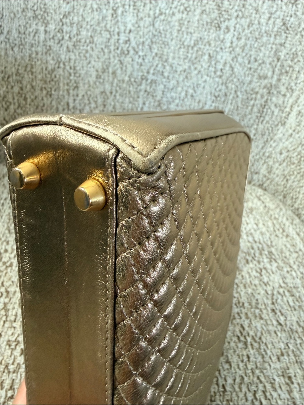 Vintage Bally Metallic Gold Quilted Leather Frame Bag 1980s-1990s - Picture 9 of 16